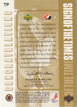 1998-99 SP Authentic - Sign of the Times Gold #TP Taylor Pyatt Back