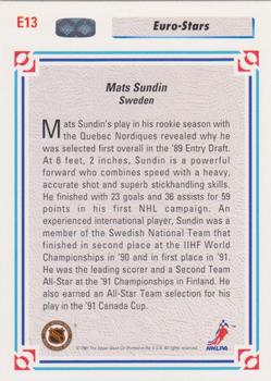1991-92 Upper Deck - Euro-Stars #E13 Mats Sundin Back