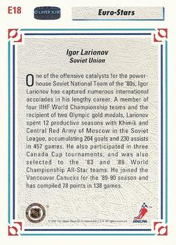 1991-92 Upper Deck - Euro-Stars #E18 Igor Larionov Back