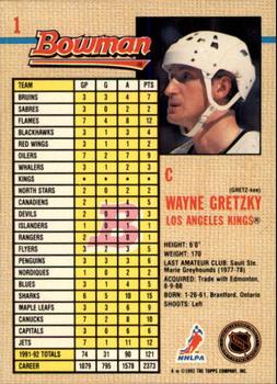 1992-93 Bowman #1 Wayne Gretzky Back