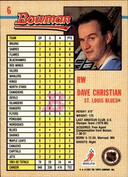 1992-93 Bowman #6 Dave Christian Back