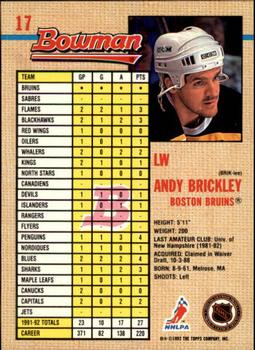 1992-93 Bowman #17 Andy Brickley Back