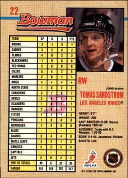 1992-93 Bowman #22 Tomas Sandstrom Back