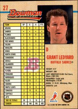 1992-93 Bowman #27 Grant Ledyard Back