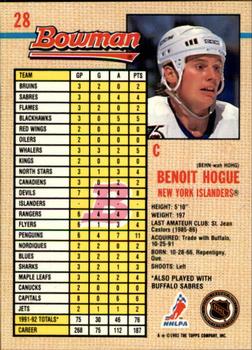 1992-93 Bowman #28 Benoit Hogue Back
