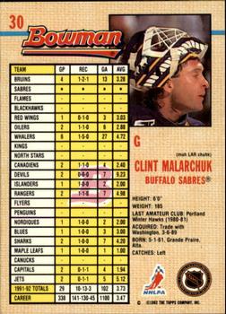 1992-93 Bowman #30 Clint Malarchuk Back