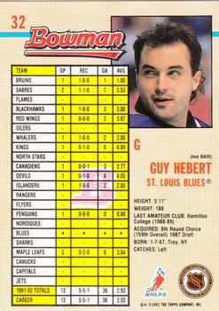 1992-93 Bowman #32 Guy Hebert Back