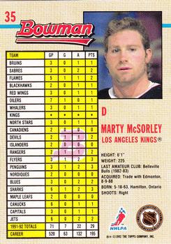 1992-93 Bowman #35 Marty McSorley Back