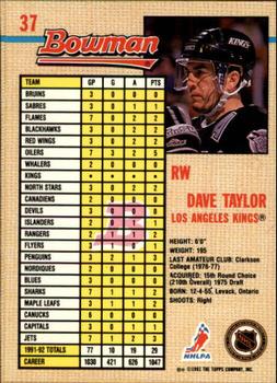 1992-93 Bowman #37 Dave Taylor Back