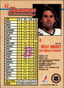 1992-93 Bowman #42 Kelly Hrudey Back