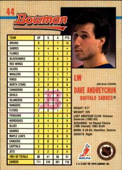 1992-93 Bowman #44 Dave Andreychuk Back