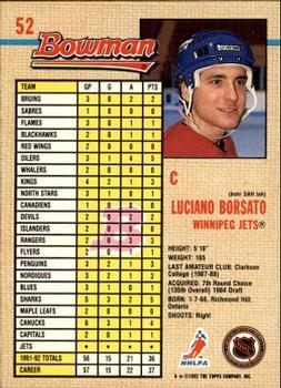 1992-93 Bowman #52 Luciano Borsato Back