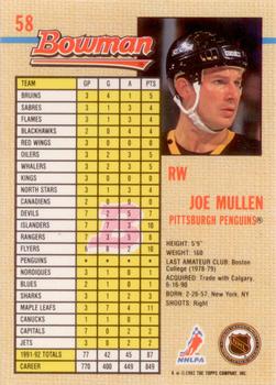 1992-93 Bowman #58 Joe Mullen Back