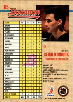 1992-93 Bowman #65 Gerald Diduck Back
