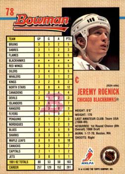 1992-93 Bowman #78 Jeremy Roenick Back