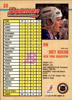 1992-93 Bowman #80 Joey Kocur Back