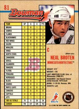 1992-93 Bowman #81 Neal Broten Back