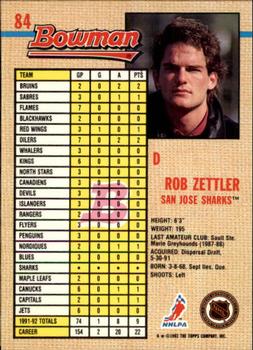 1992-93 Bowman #84 Rob Zettler Back