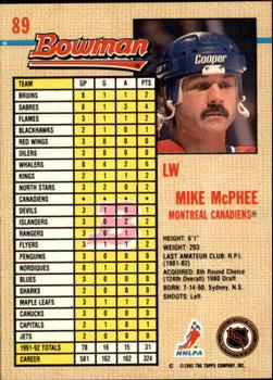 1992-93 Bowman #89 Mike McPhee Back