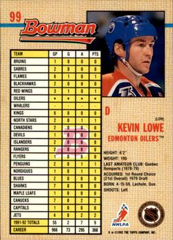 1992-93 Bowman #99 Kevin Lowe Back