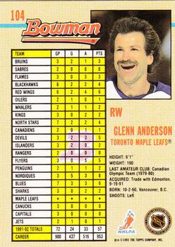 1992-93 Bowman #104 Glenn Anderson Back