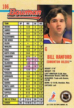 1992-93 Bowman #106 Bill Ranford Back