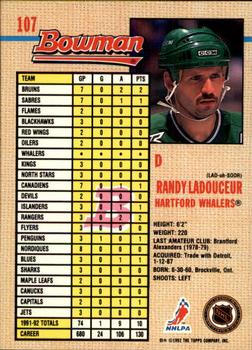 1992-93 Bowman #107 Randy Ladouceur Back