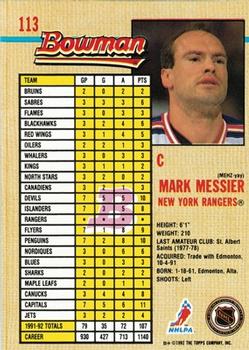 1992-93 Bowman #113 Mark Messier Back