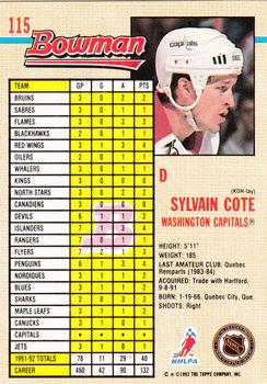 1992-93 Bowman #115 Sylvain Cote Back
