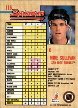 1992-93 Bowman #116 Mike Sullivan Back