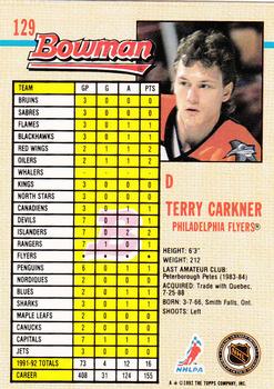 1992-93 Bowman #129 Terry Carkner Back