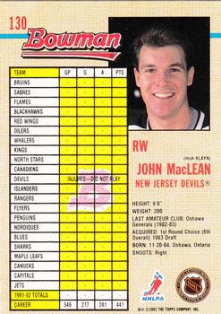 1992-93 Bowman #130 John MacLean Back