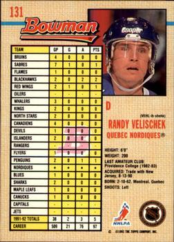 1992-93 Bowman #131 Randy Velischek Back