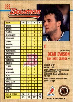 1992-93 Bowman #133 Dean Evason Back