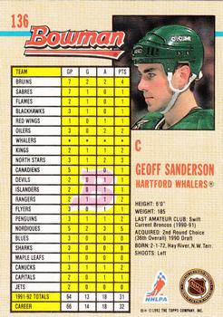 1992-93 Bowman #136 Geoff Sanderson Back