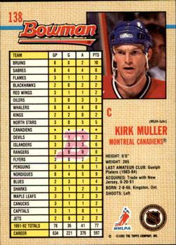 1992-93 Bowman #138 Kirk Muller Back