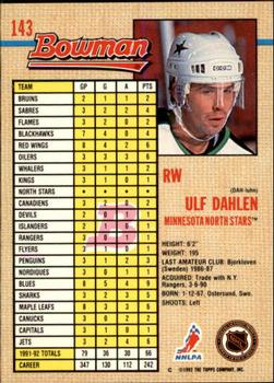1992-93 Bowman #143 Ulf Dahlen Back