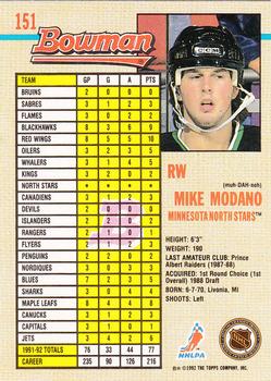 1992-93 Bowman #151 Mike Modano Back
