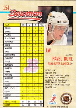 1992-93 Bowman #154 Pavel Bure Back