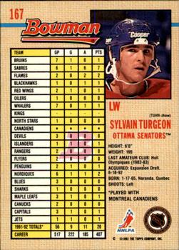 1992-93 Bowman #167 Sylvain Turgeon Back