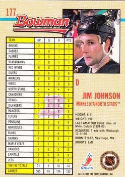 1992-93 Bowman #177 Jim Johnson Back
