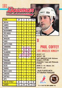 1992-93 Bowman #181 Paul Coffey Back
