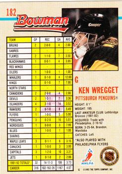 1992-93 Bowman #182 Ken Wregget Back