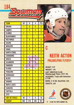 1992-93 Bowman #184 Keith Acton Back