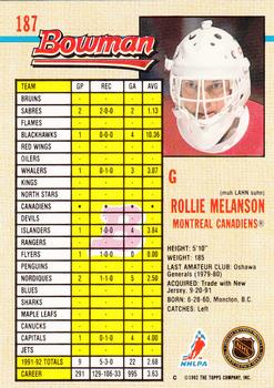 1992-93 Bowman #187 Rollie Melanson Back