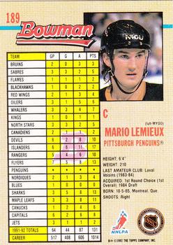 1992-93 Bowman #189 Mario Lemieux Back