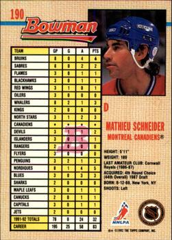 1992-93 Bowman #190 Mathieu Schneider Back