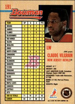1992-93 Bowman #191 Claude Vilgrain Back