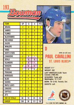 1992-93 Bowman #193 Paul Cavallini Back