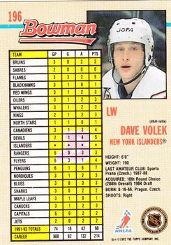 1992-93 Bowman #196 Dave Volek Back